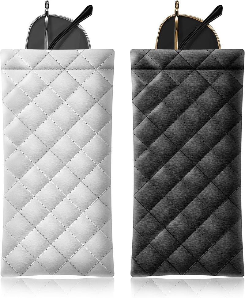 COMF-PRO Store Squeeze Top Sunglass Pouch - Portable Sunglass Organizer Pouch Bags Soft PU Leather Glasses 2 Pack - Image 1